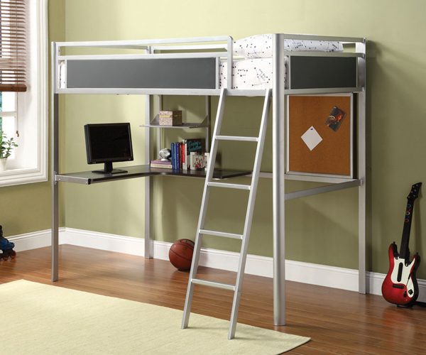 Modern Twin Loft Chrome and Dark Grey Metal Bunk Bed with Desk ...