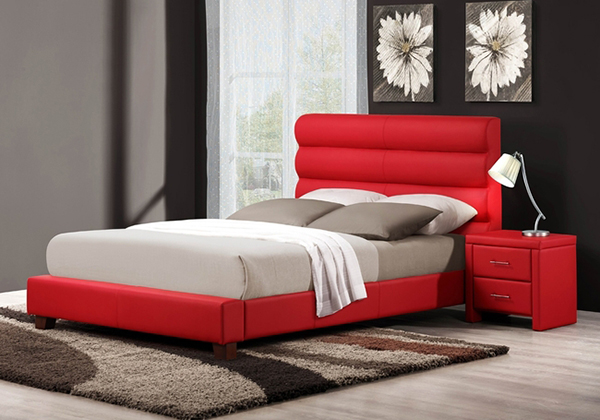 Red Bycast Vinyl Upholstered Bed