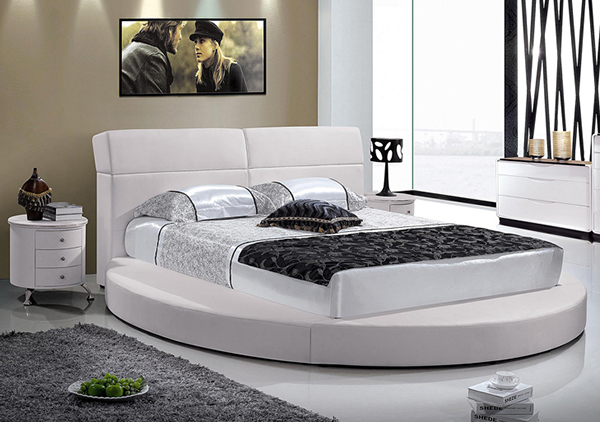 White Leather Round Bed