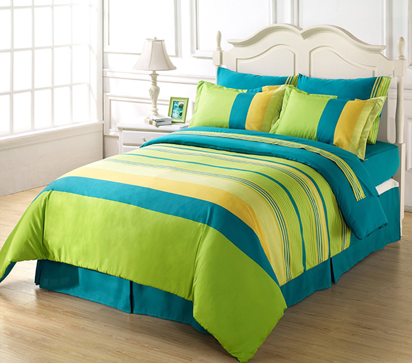 6-Piece Soft Blue Green Yellow Striped Duvet Cover