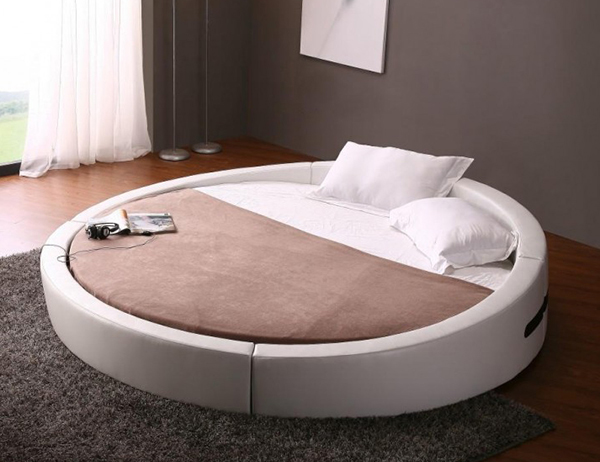 Opus – Modern Round Bed in White Leather