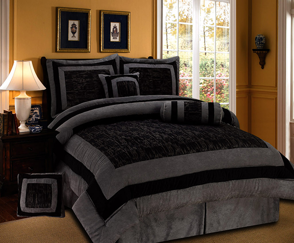 Gray Black Suede Torrin Comforter Set