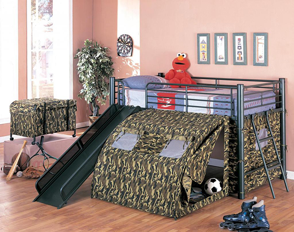 Oates Lofted Bed with Slide and Tent
