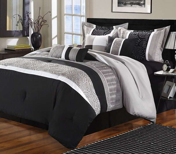 Euphoria Black & Grey Embroidered 8-Piece Comforter Set