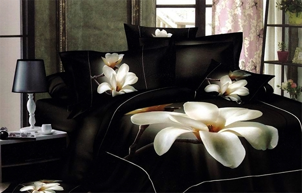 Black Bed Sheet Sets White Flower