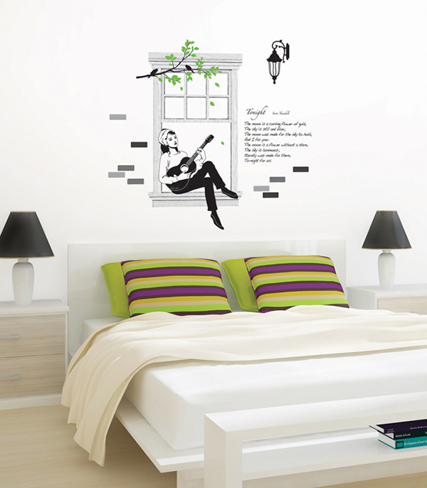 Audrey Windowsill Guitar Song Serenade Wall Stickers