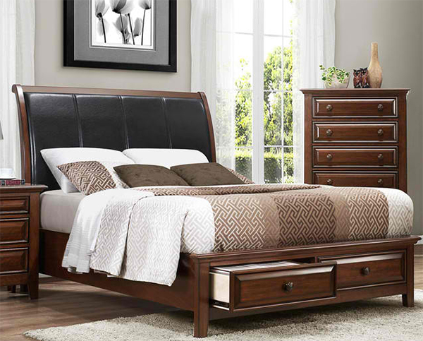 Homelegance Sunderland Storage Sleigh Bed in Medium Cherry - California King