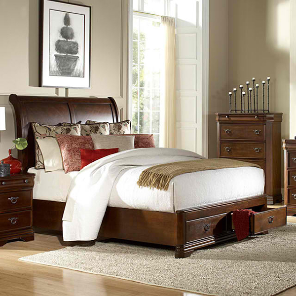 Homelegance Karla Platform Sleigh Bed w/ Storage Footboard in Brown Cherry